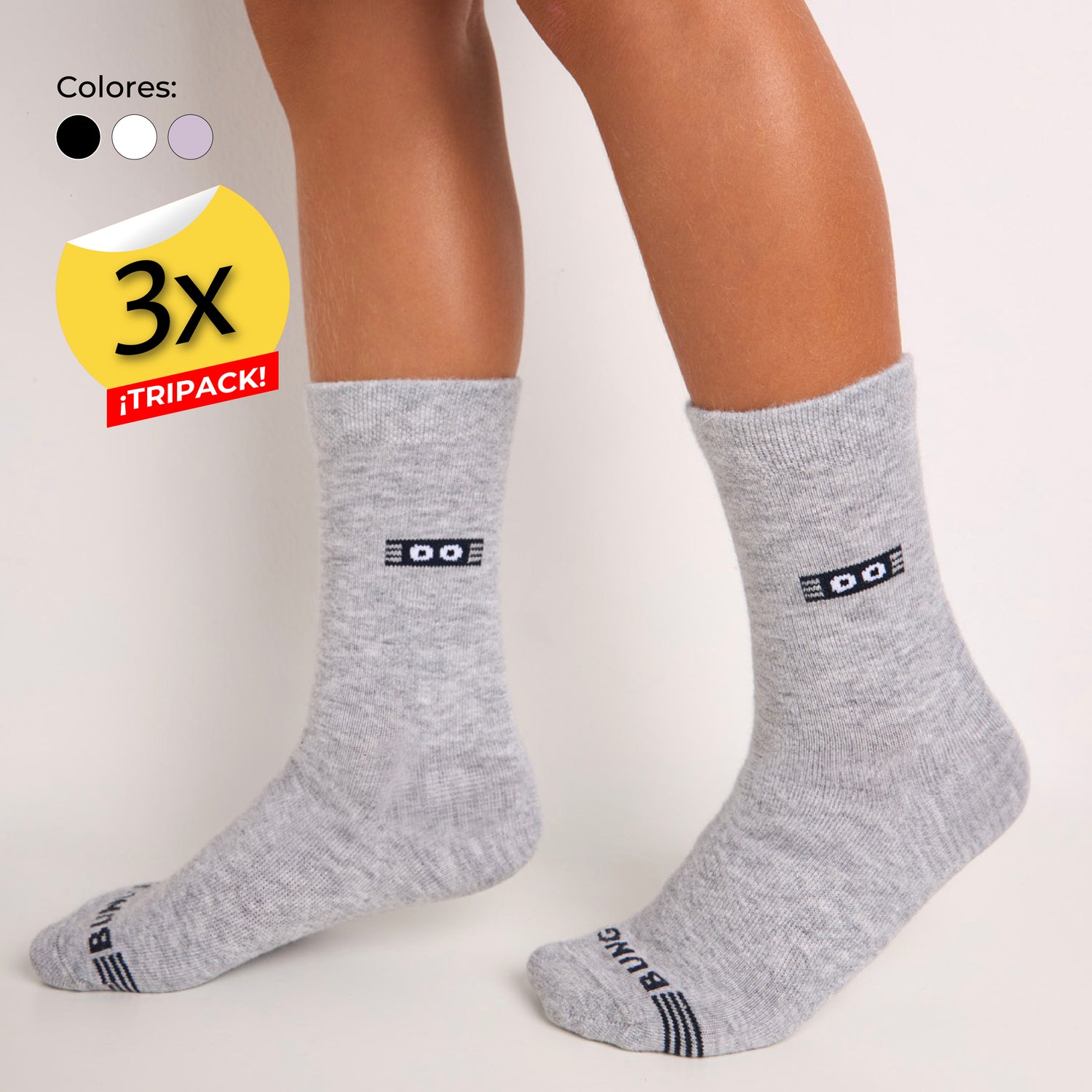 TRIPACK KIDS MEDIA ALTURA LIGERA BÁSICO BLANCO GRIS LILA
